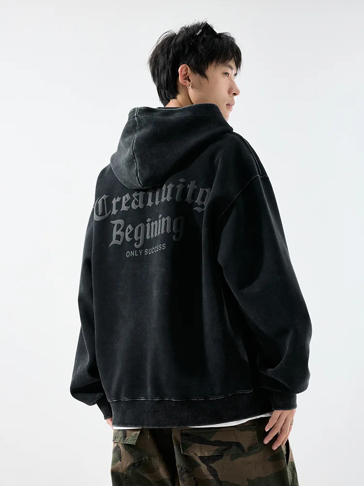 

Мужские худи с капюшоном в корейском ретро-стиле с бабочками, водонепроницаемые, из вельвета, свободного кроя, минималистичные, осенние, с графическим принтом, с кольцами на капюшоне