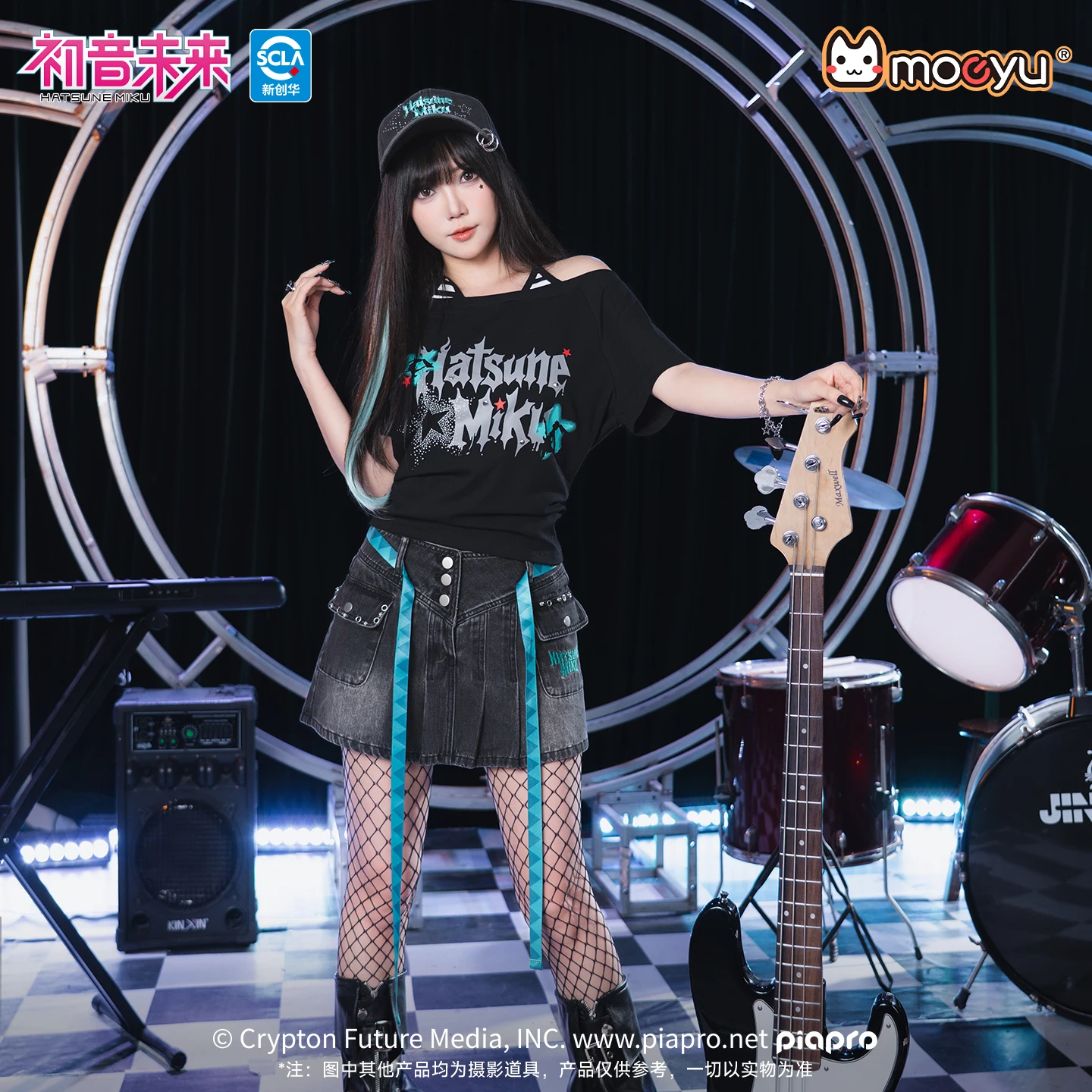 Original Moeyu Hatsune Miku Rock Star T-Shirt Women t-shirt  Girl Slash Neck Top Short Sleeve Tee Cosplay Costume Summer Fashion