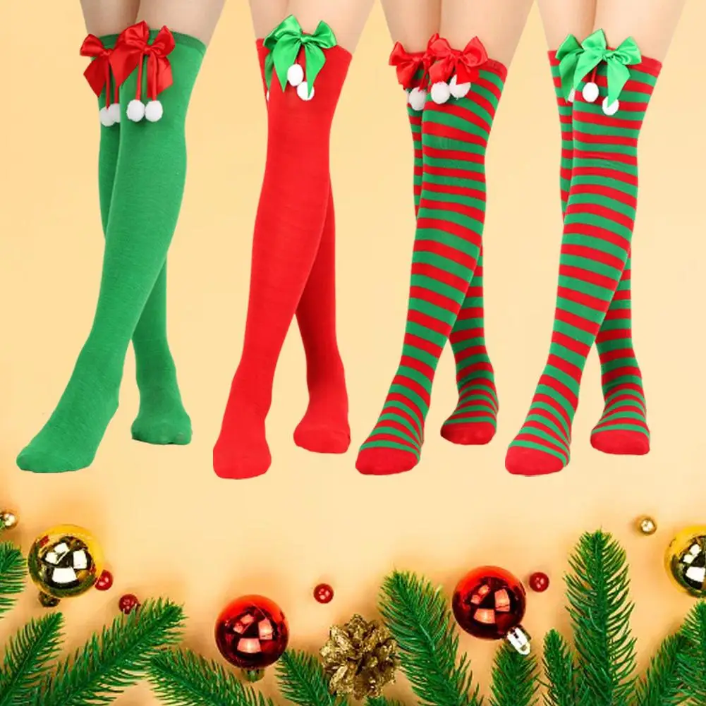 Christmas Ornaments Socks Striped Long Stockings Christmas Decorations High Socks for Girls Striped Knee Socks