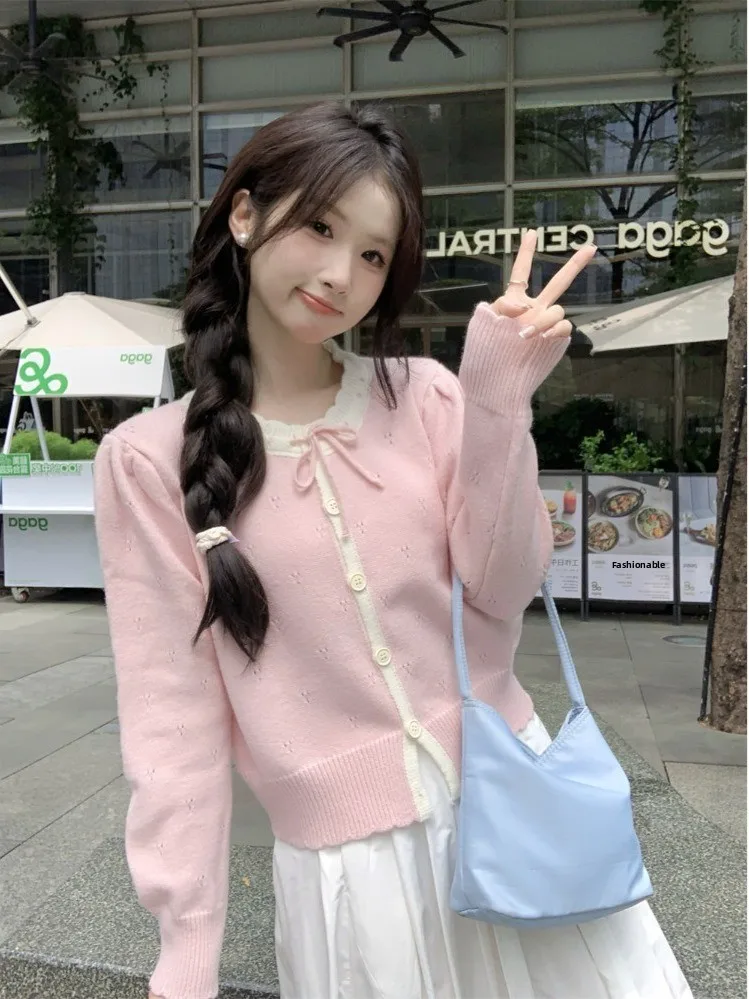 Fashionable Soft Knitted Cardigan Sweater Women's Sweet Style Base Layer Top Autumn Winter New Arrival Single Button Closure ...