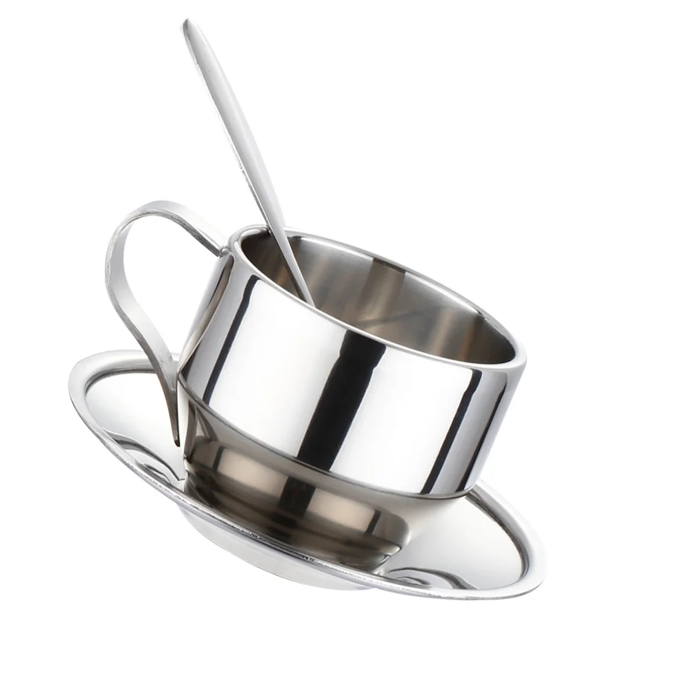 

3pcs Stainless Steel Tea Cup Set Coffee Cup Suit Premium Material Ergonomic Handle Home Coffee Shop Use Drinkware
