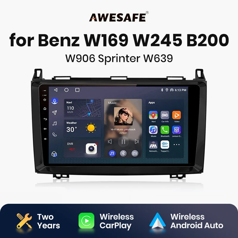 AWESAFE Wireless CarPlay Android Auto Radio for  Mercedes Benz W169 W245 B200 W906 Sprinter W639 Vito GPS 2din autoradio