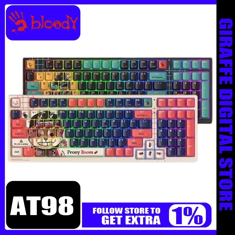 Bloody At98 Mechanical Keyboard 98% Rgb Backlight 98 Keys Pbt Keycaps Esports Gaming Keyboard Pc Game Accessories Gamer Man Gift