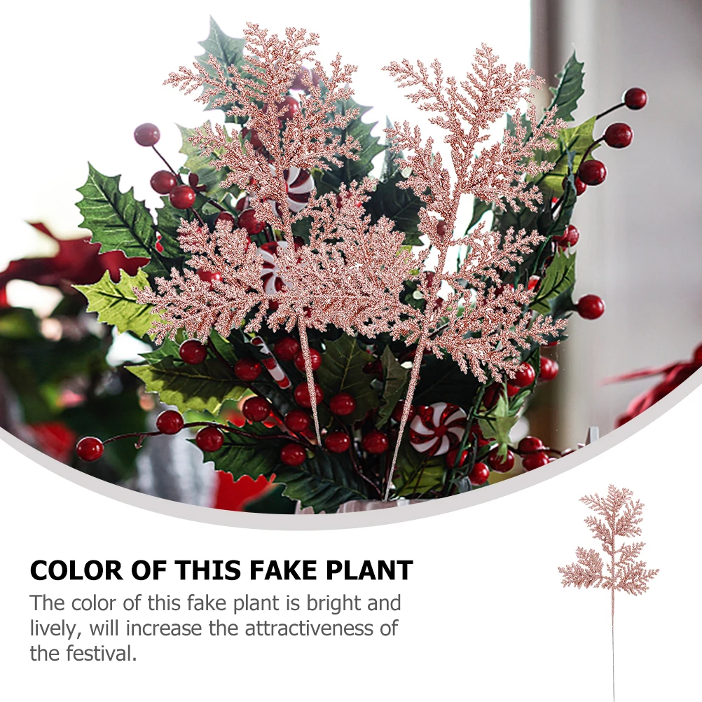 

6Pcs Fake Pine Branches Xmas Decor Glittery Appearance Wedding Decorations Multi-Function Faux Plants Party Layout Fake Plant