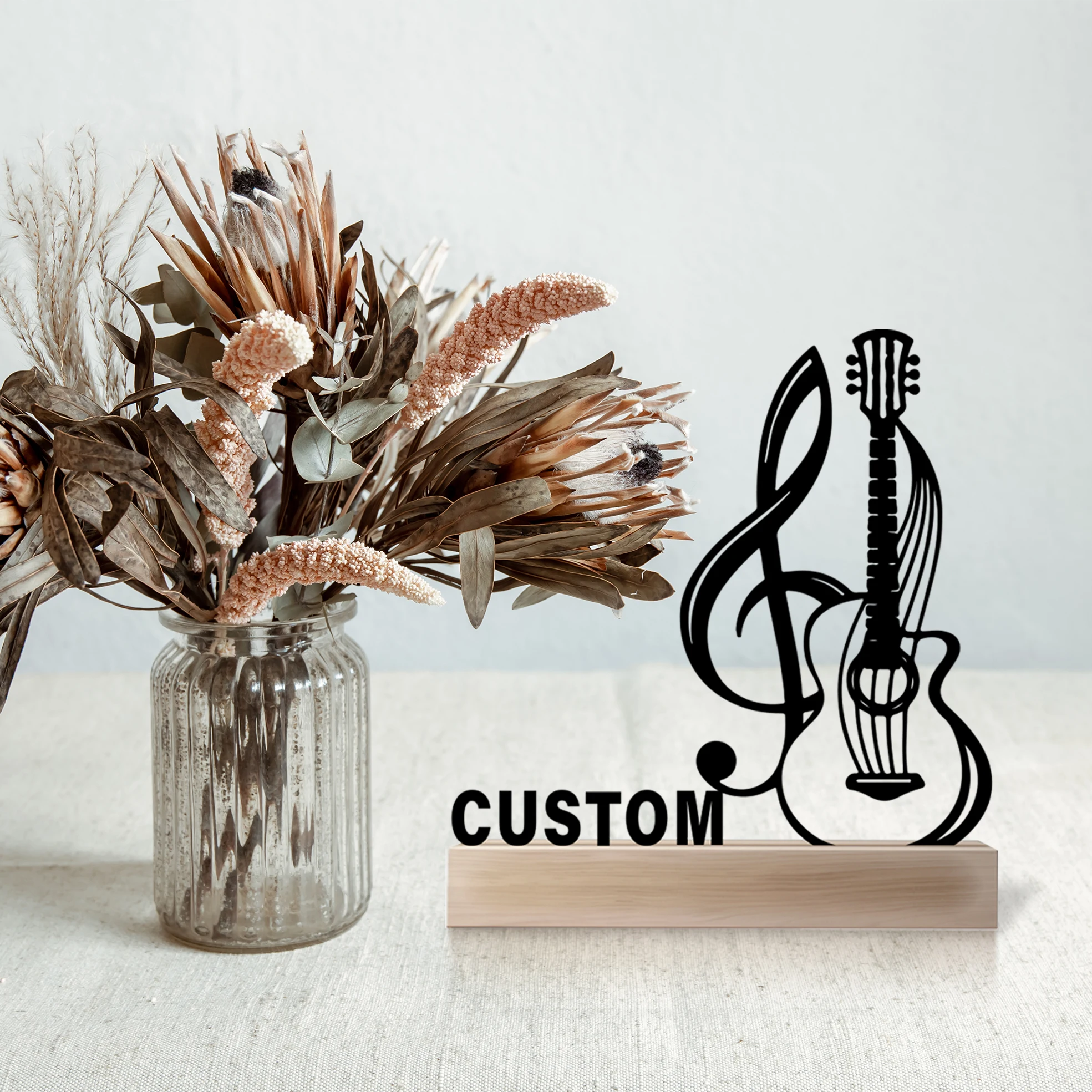 1 pc hot sale guitar Customizable Name Iron Statue With Wood Base Iron Sculpture Handicraft With Wood Base Home Table