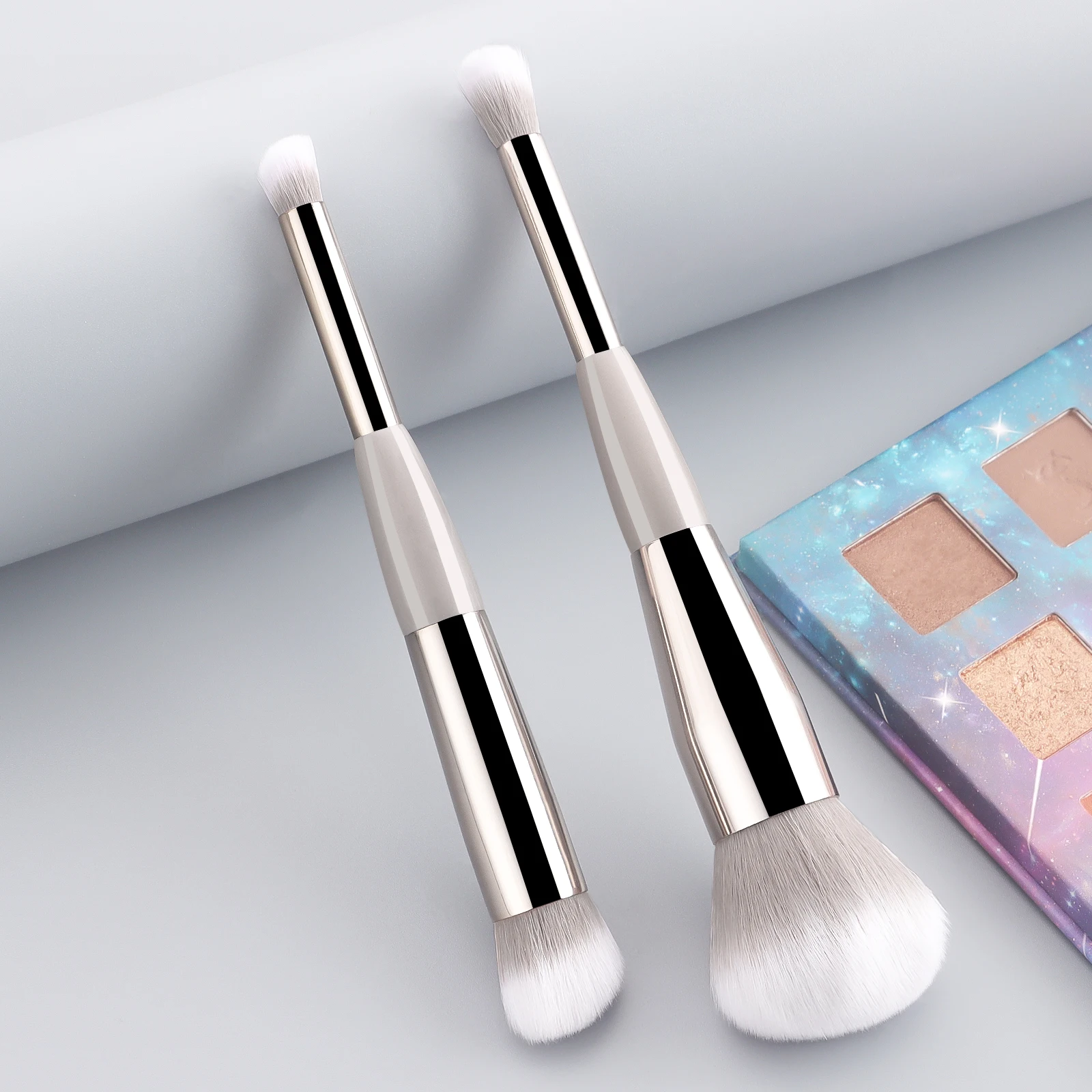 2 uds cara doble cabeza maquillaje ajuste base contorno cara contorno cepillo polvo alto brillo colorete Mini portátil Mak