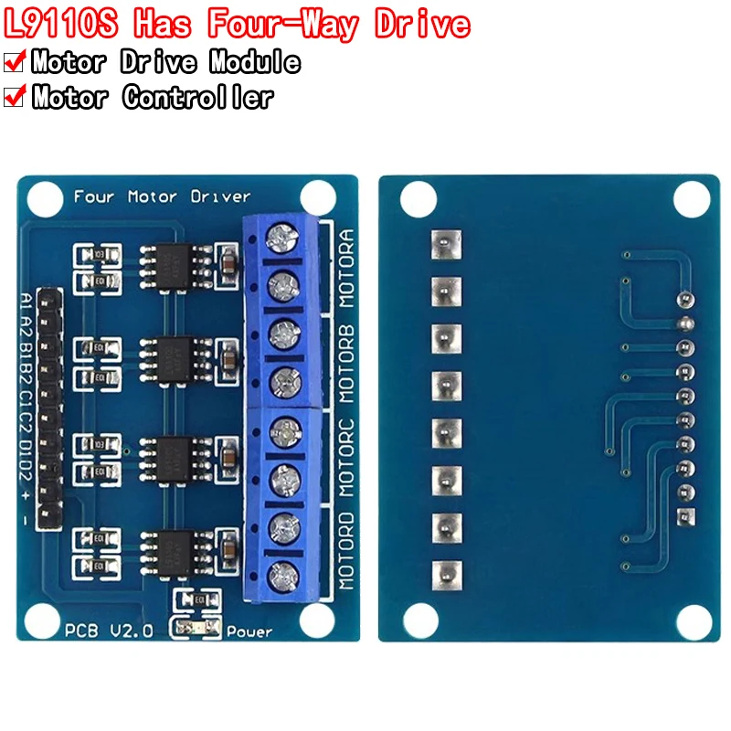 L9110S 4-Channel DC Motor Driver Module – Dual H-Bridge 2.5V-12V 800mA for Smart Car/Robotics