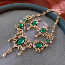 Inlaid Rhinestone Leaf Drop Pendant Necklace Earring Set Fashion Temperament Light Luxury Vintagejewelry Sets for Women
