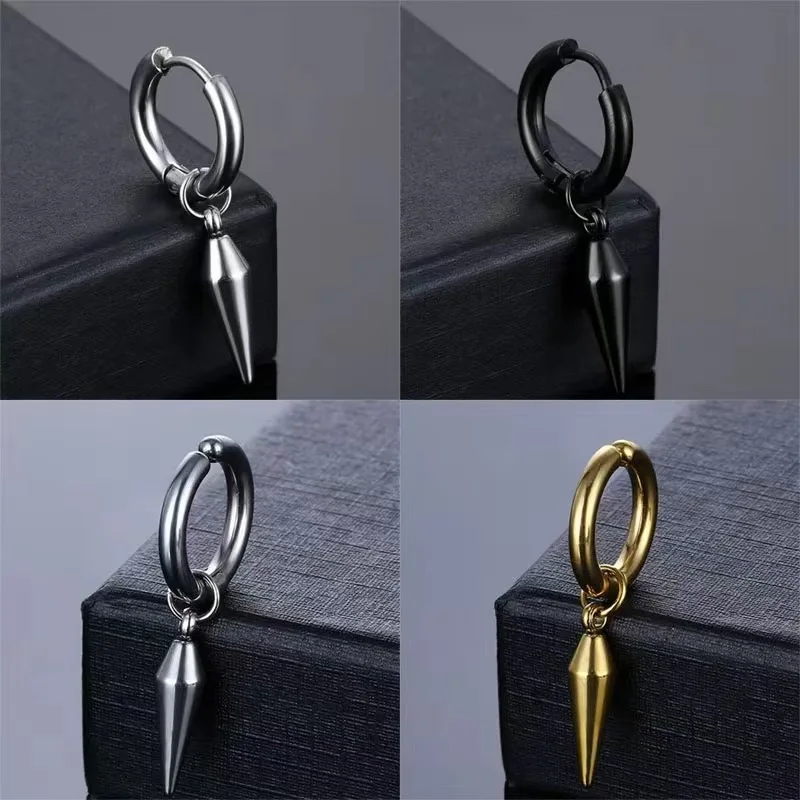 

Punk Taper Stainless Steel Hoop Earring Trendy Simple Pierced Stud Ear For Women Men Jewelry Gift