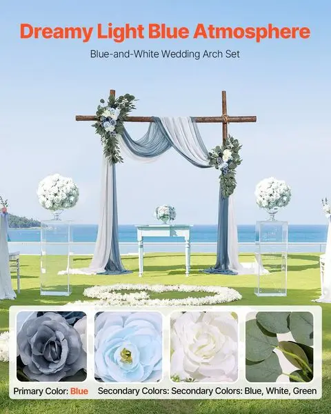 Набор искусственных свадебных цветов VEVOR (4 шт.) с драпировкой свадебной арки длиной 21 футов, дугообразными цветами для свадебной церемонии и