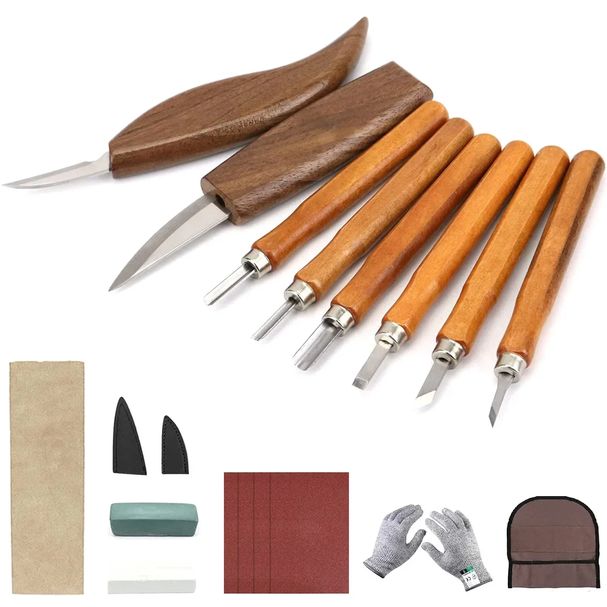 Chip Cutter Shard Detail Cutter Sandpaper Cutter Holster Polishing Leather Strip 19Pcs Wood Carving Tool Set Wood Engraving Tool