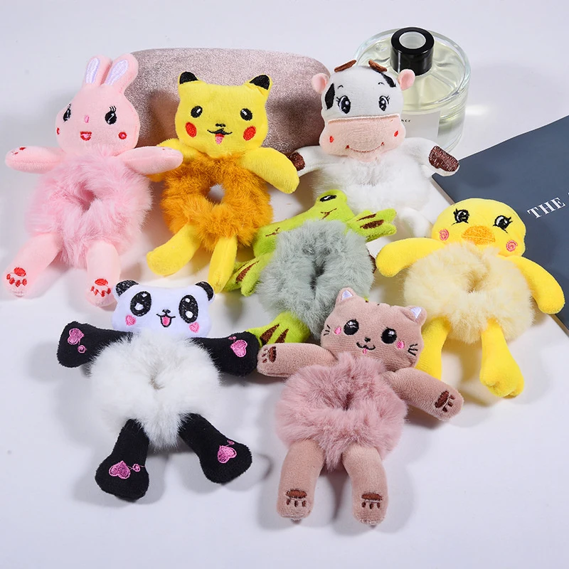 

New Animal Elastic Hair Bands Cute Plush Frog Cat Hair Rope Ties Children Barrettes Headwear Girls Women Hair Accessories