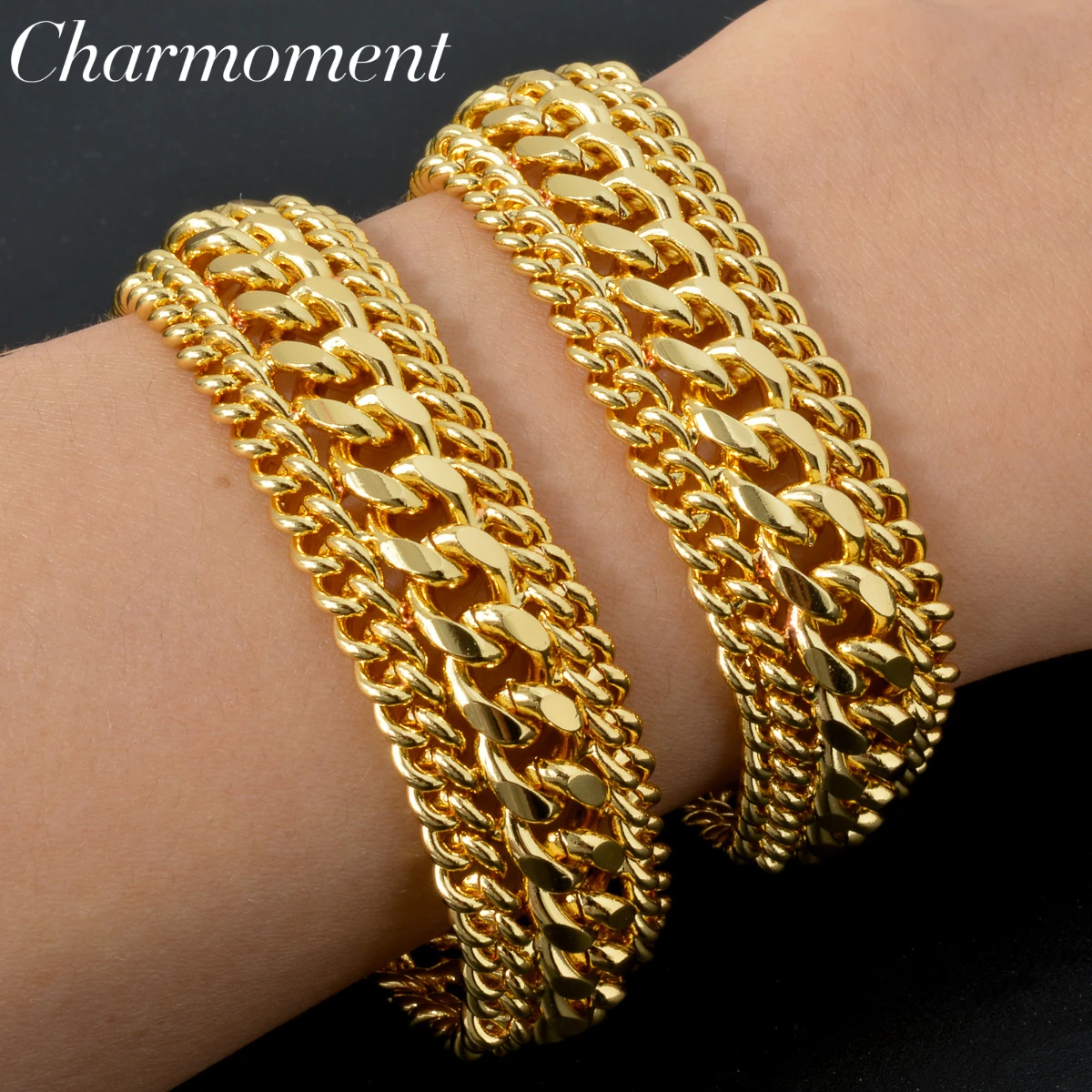 20MM Big Wide Chain For Men Women Bracelet Gold Plated Double Weaving Rolo Cable Curb Link Catenary Chain Valentines Day Gift