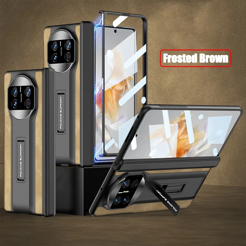 

Складной чехол с магнитным шарниром для Huawei Mate X3, роскошный защитный чехол для экрана со стеклянным кронштейном и подставкой, жесткий чехол из искусственной кожи для Huawei Mate X3