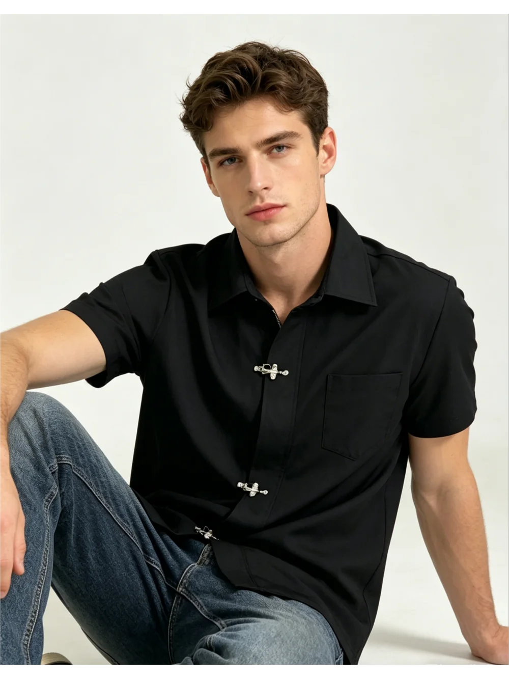 2026 new summer Y2K American retro Gothic metal buckle zipper cardigan solid color top punk street niche versatile casual top