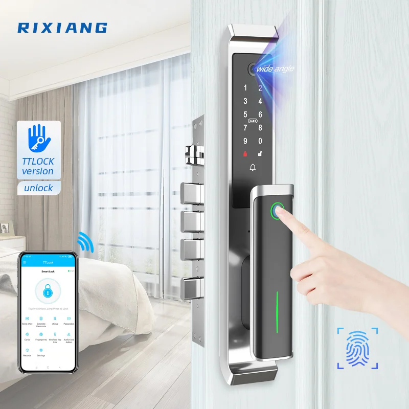 keyless entry door lock with camera biometric eye scan smart TTLOCK APP wifi video Cat Eye finger scanner keypad gate lock