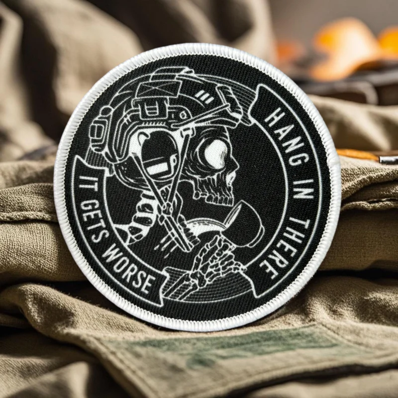 Hang in There,It Gets Worse Print Patch Fun Skull DrinkHook&Loop Patches Military Morale Badge Armband Tactical Backpack Sticker