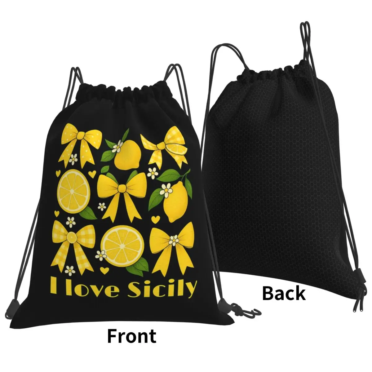 

I Love Sicily Lemon Bow Coquette Backpacks Multi-function Drawstring Bags Shoes Bag Book Bags for Man Woman Students
