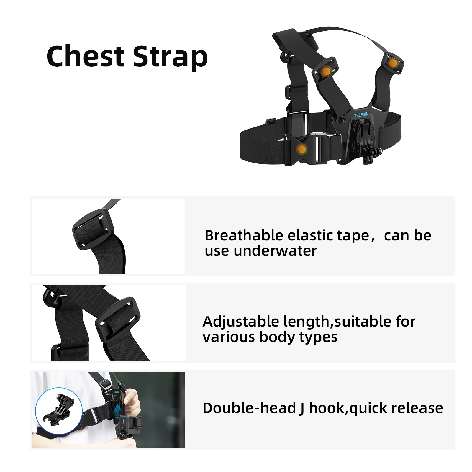 TELESIN Chest Belt Head Strap Mount Action camera mount for GoPro Hero 13 12 11 10 9 Insta360 DJI Osmo Action Camera Accessories