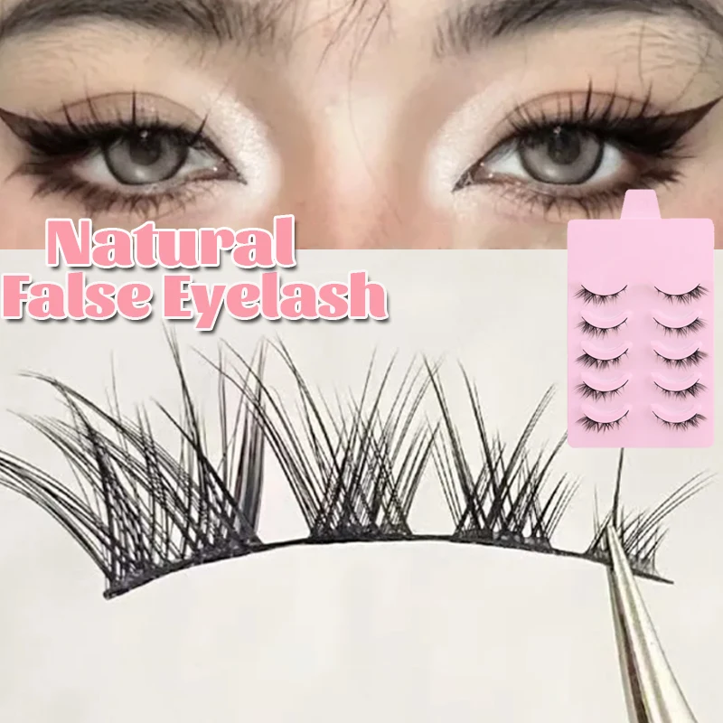 5 Pairs Winged End Eye Elongated Eyelashes 3D Black Stems Wispy Lashes Fox Eye Manga False Eyelashes Eyelashes Extension Makeup