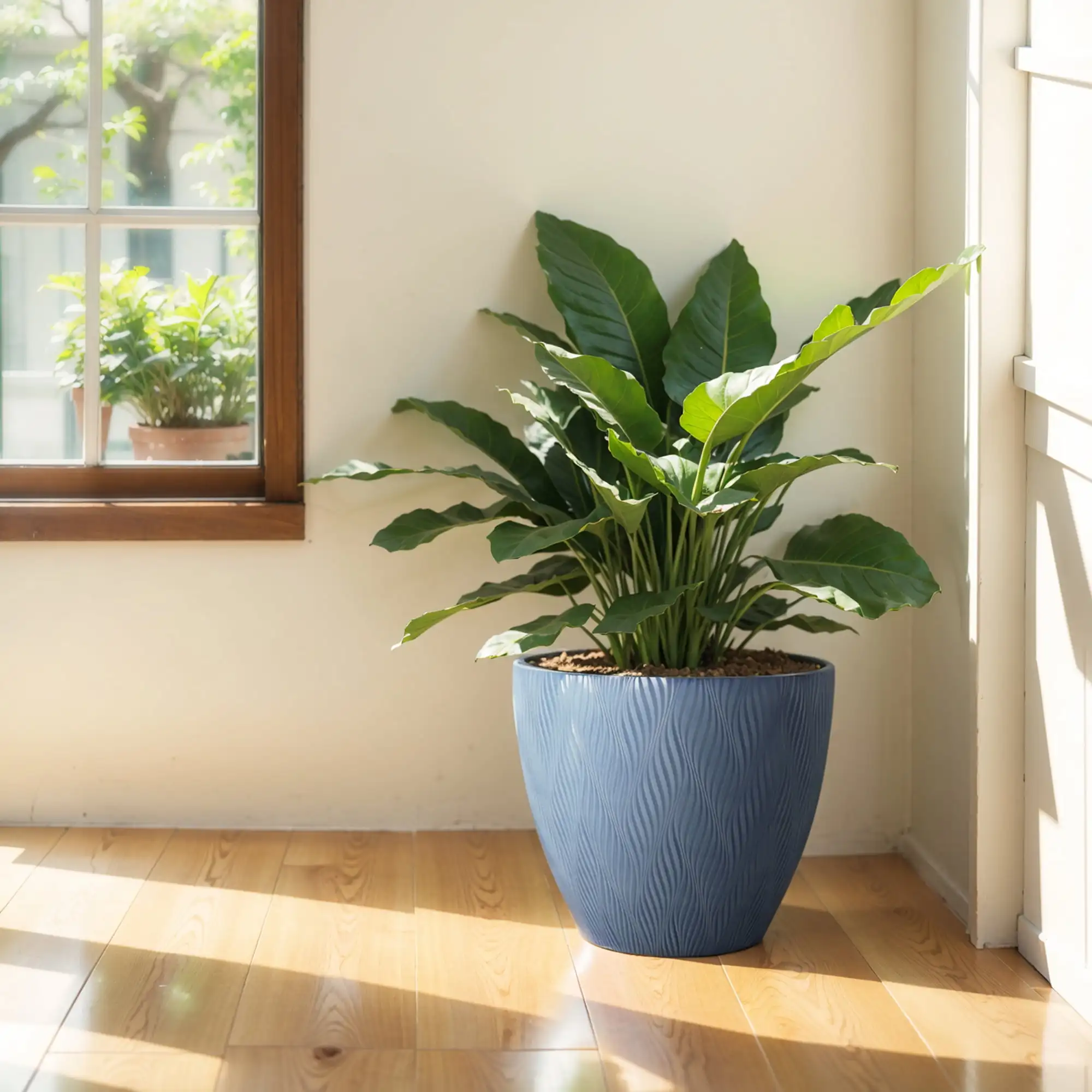 نهر Macetero de Resina Reciclada Azul، 12 × 12 × 10,4 Pulgadas