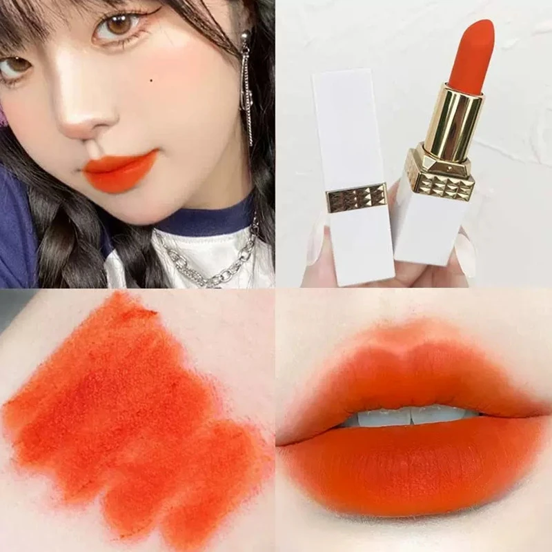 Mat Oranje Lippenstift Hoge Zichtbaarheid Kleur Zijdezachte Lip Glazuur Hydraterende Non-stick Cup Lipgloss Koreaanse Make-up Cosmetica