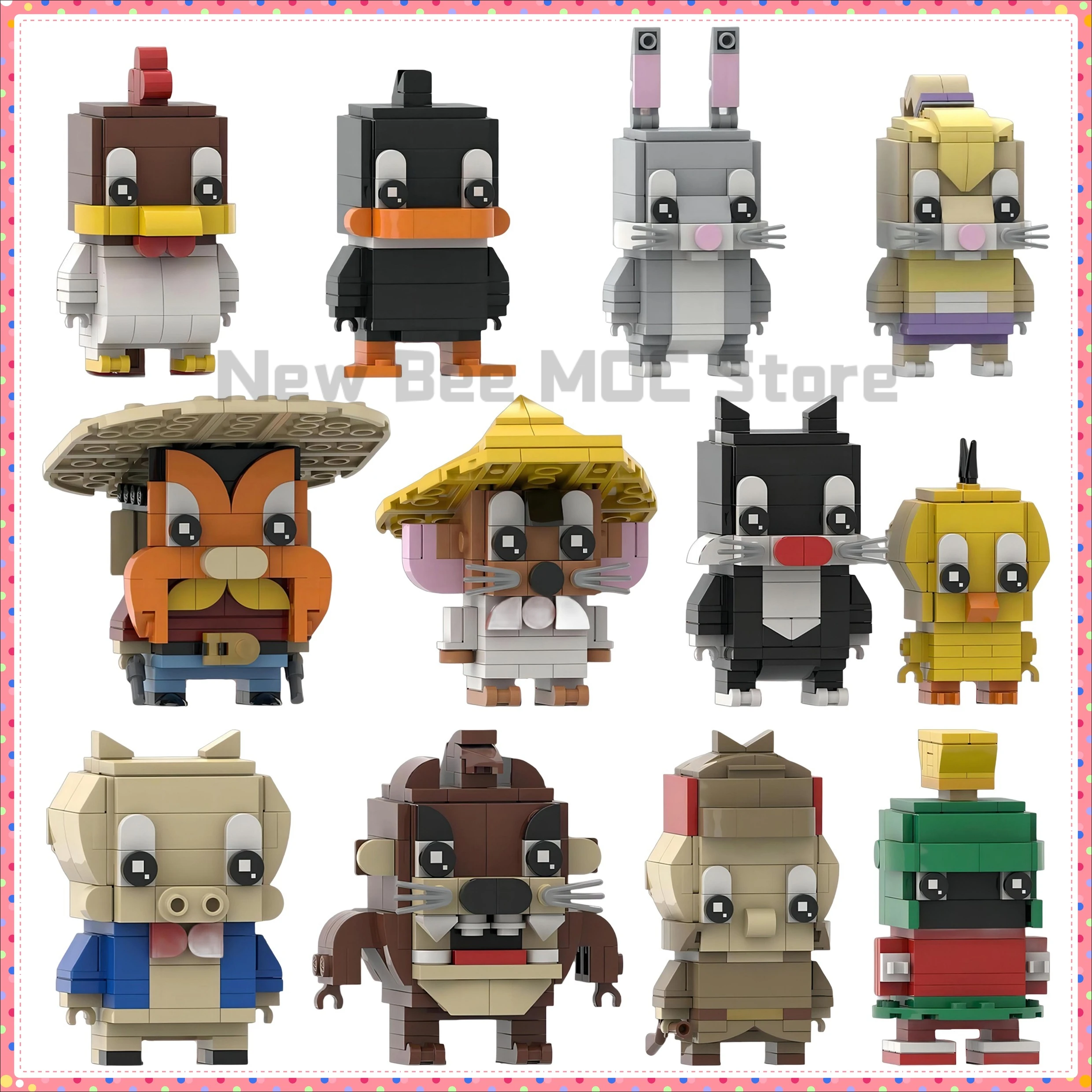 DIY Kids Puzzle Assembly Toys Birthday GiftAnime Character Rabbit Building Blocks MOC Cartoon Rabbit Piggy Chick Doll Model