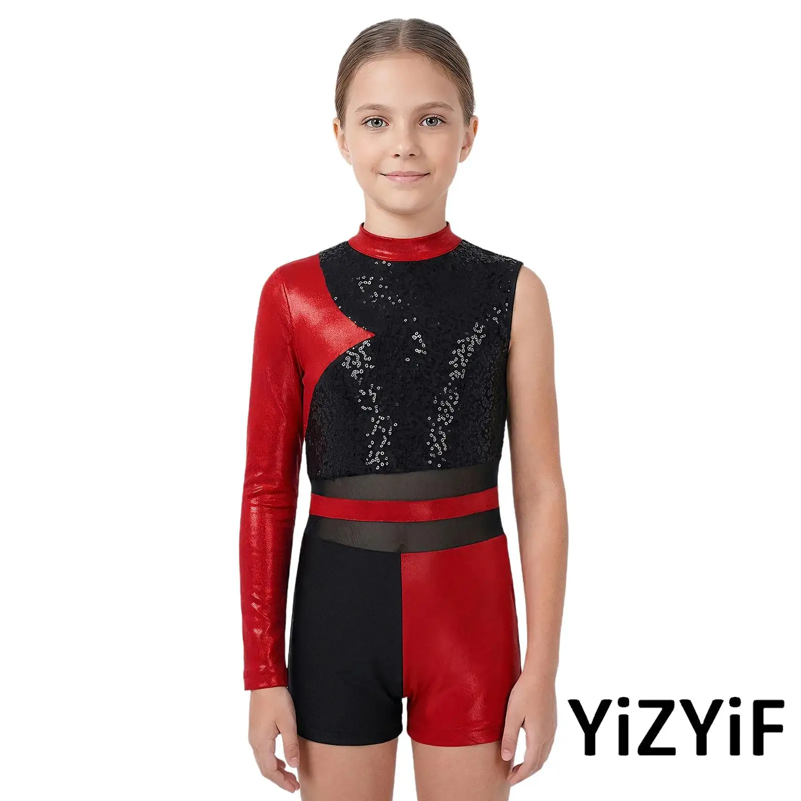 

Детский гимнастический танцевальный комбинезон с вырезом сзади, блестящие блестки, лоскутное металлическое трико, танцевальная одежда, боди для балета и танцев для девочек