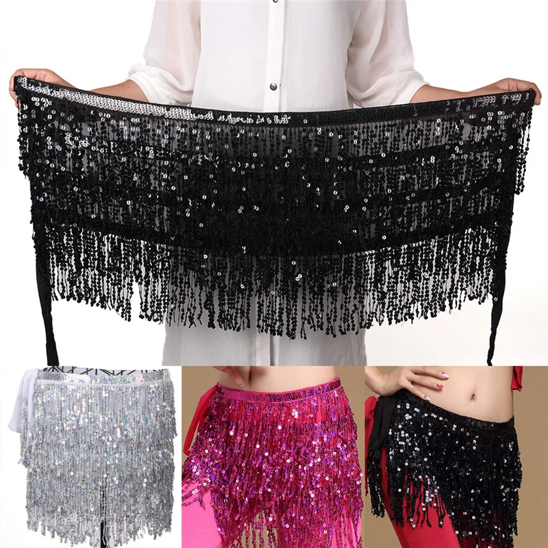 Belly Dance Costume Sequin Tassel Fringe Hip Scarf Belt Waist Wrap Skirt