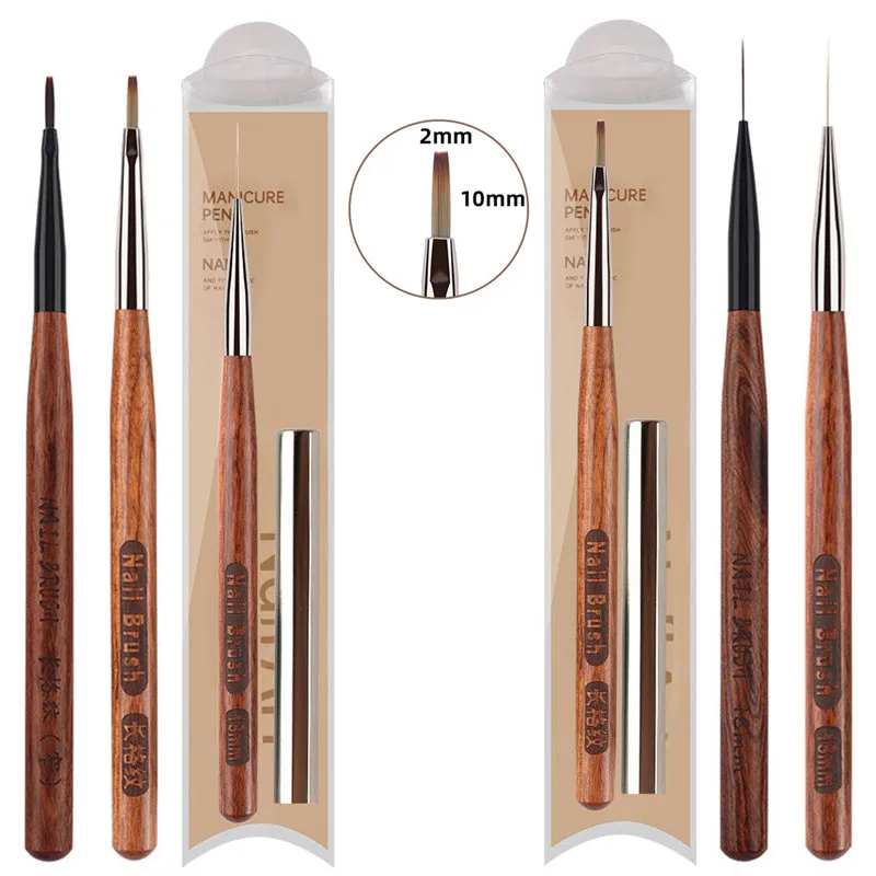 1/2 قطعة خشب الصندل مقبض فرشاة الفن بطانة تصميم اللوحة البولندية فرشاة جل UV هلام مسمار رسم القلم أدوات رأس مستدير مع غطاء معدني