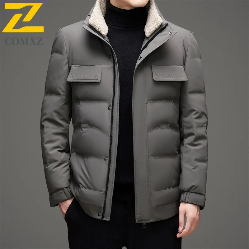 COMXZ Men Short Down Jacket Turndown Collar Outdoor Commuting Office Warm Parka Hiking Travel Cold Protection Autumn Winter Coat