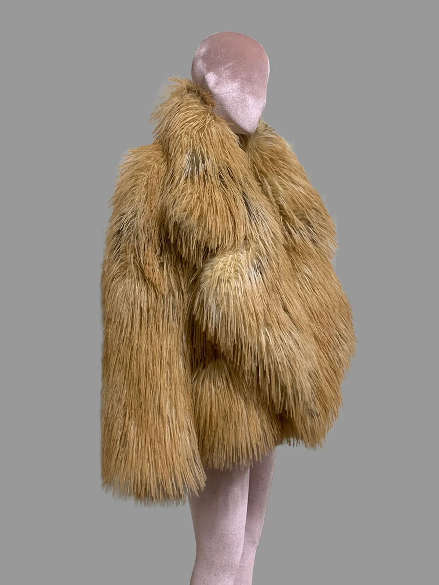 Nerazzurri Autumn Winter Oversized Thick Warm Soft Hairy Shaggy Faux Fox Fur Coat Women Loose  Luxury Fluffy Jacket Fashion