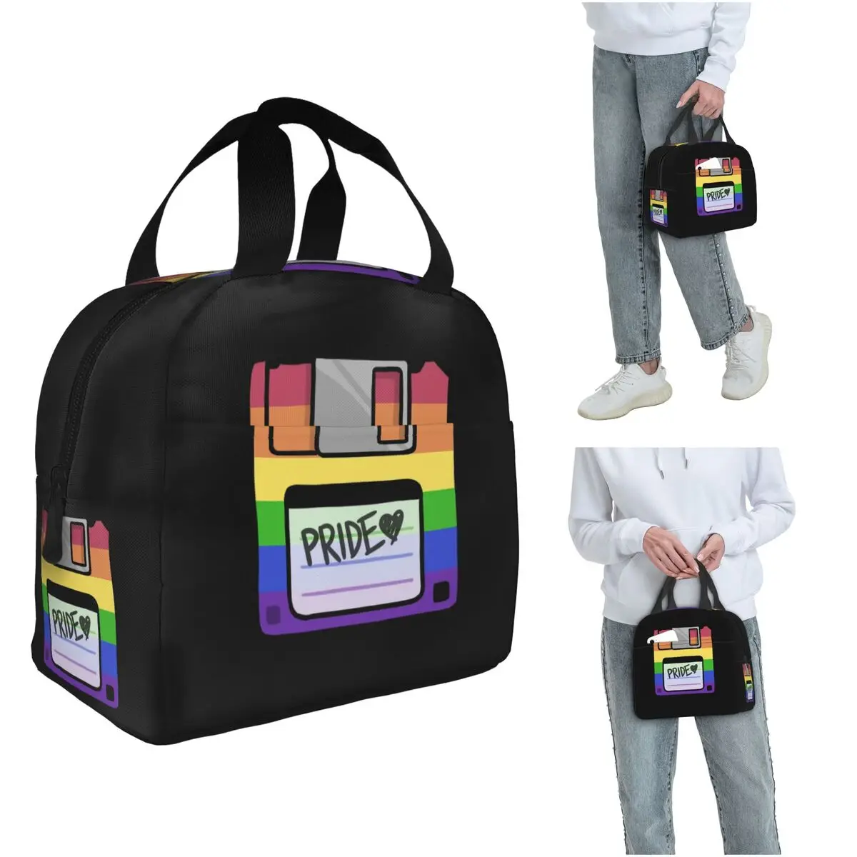Pride Floppy Disk Insulated Lunch Bag for Women Kids Portable Food Boxes Thermal Lunch Box Tote