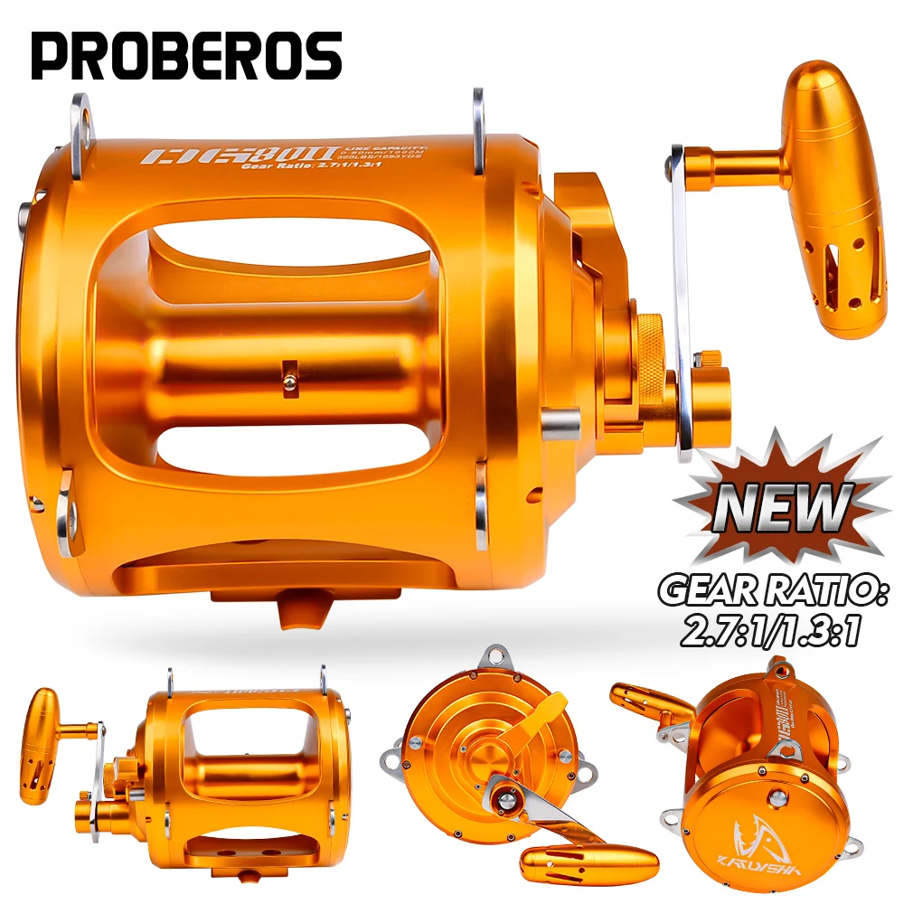 

PROBEROS Jigging Reels DG30/50/80 Fishing Reel Boat Two Speed Aluminum CNC Machined 45KG Max Drag Sea Boat Trolling Reel