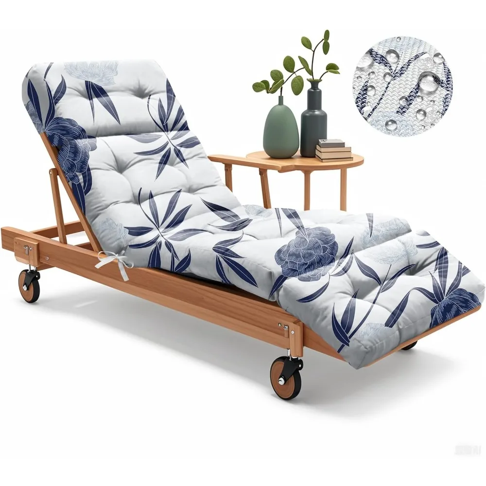 

Подушка для шезлонга на открытом воздухе, 75,1 x 22,8 x 4,7 дюйма, 100% водонепроницаемая сменная хлопковая подушка для шезлонга для патио, бассейна