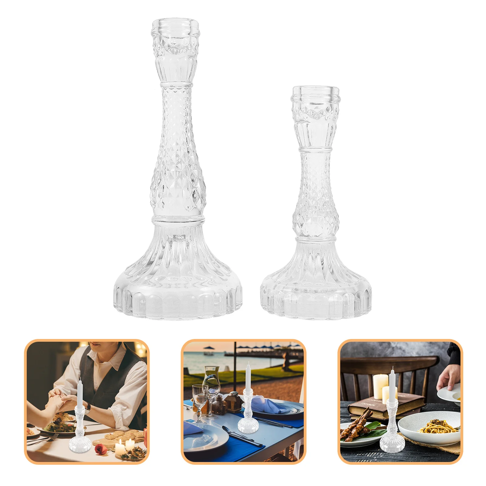 

2Pcs Glass Holders Clear Simple Style Romantic Table Centerpiece for Wedding Party Home Dining Room Decor