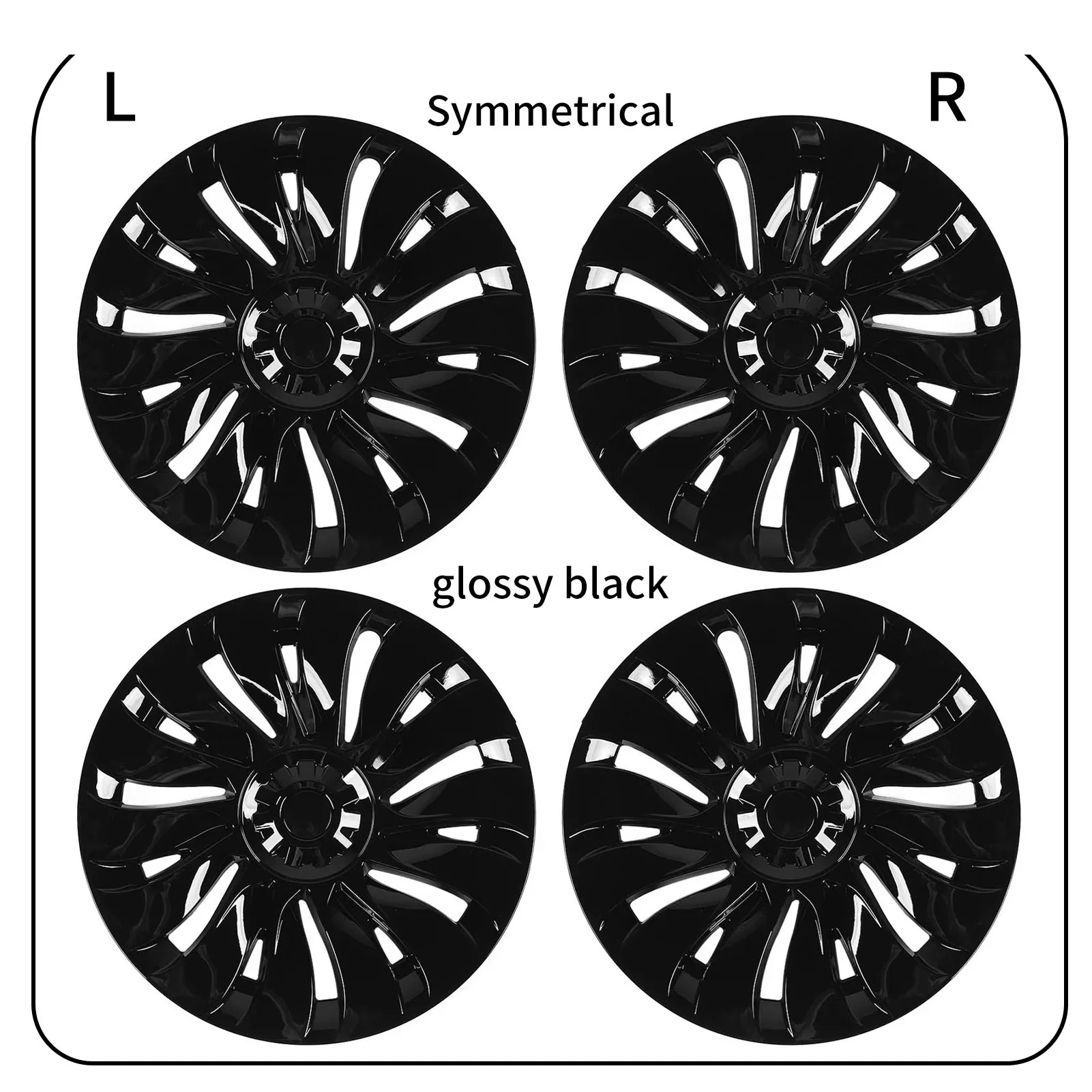 4PCS 19in Wheel Hub Cap Symmetrical Style Cool Sporty Replacement for Tesla Model Y 2020 to 2023 Glossy Black