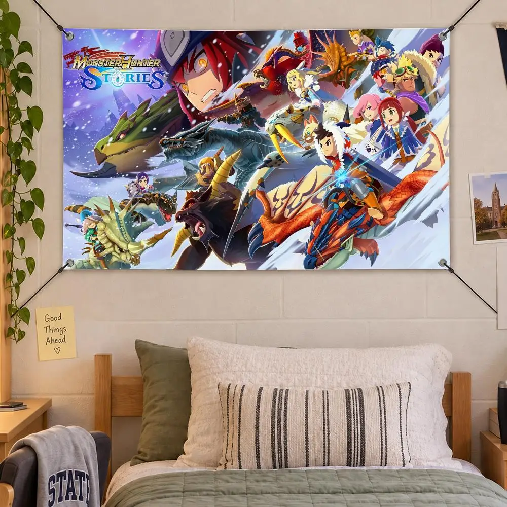 Game RPG Monster Hunter Stories Flags Decorative Flag Banner Indoor Bedroom Dorm Gaming Room Wall Party Club Decor Fan Gift