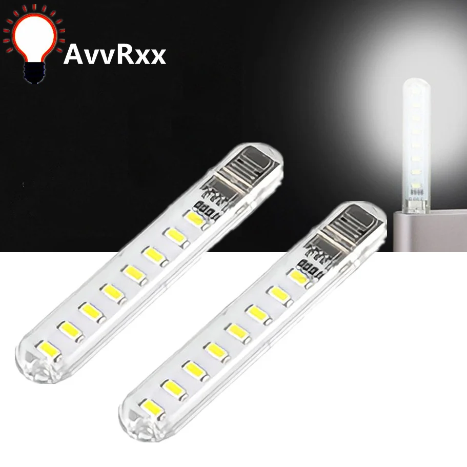 AvvRxx Mini USB 5v LED light outdoor mobile bedroom night light portable table lamp 8led white warm color indoor lighting