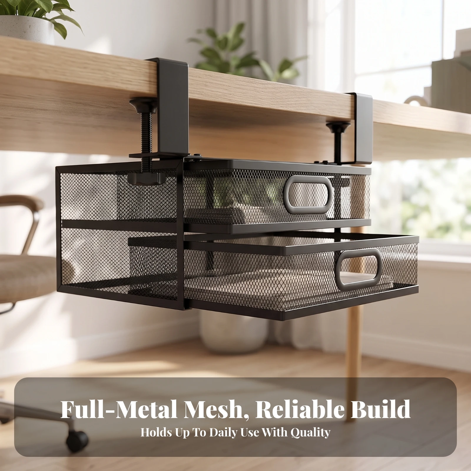 Under-Desk Drawer with Clamp No-Drill Under-Desk Storage Organizer Storage Drawer Space-Saving Mesh for Telecommuters Workers
