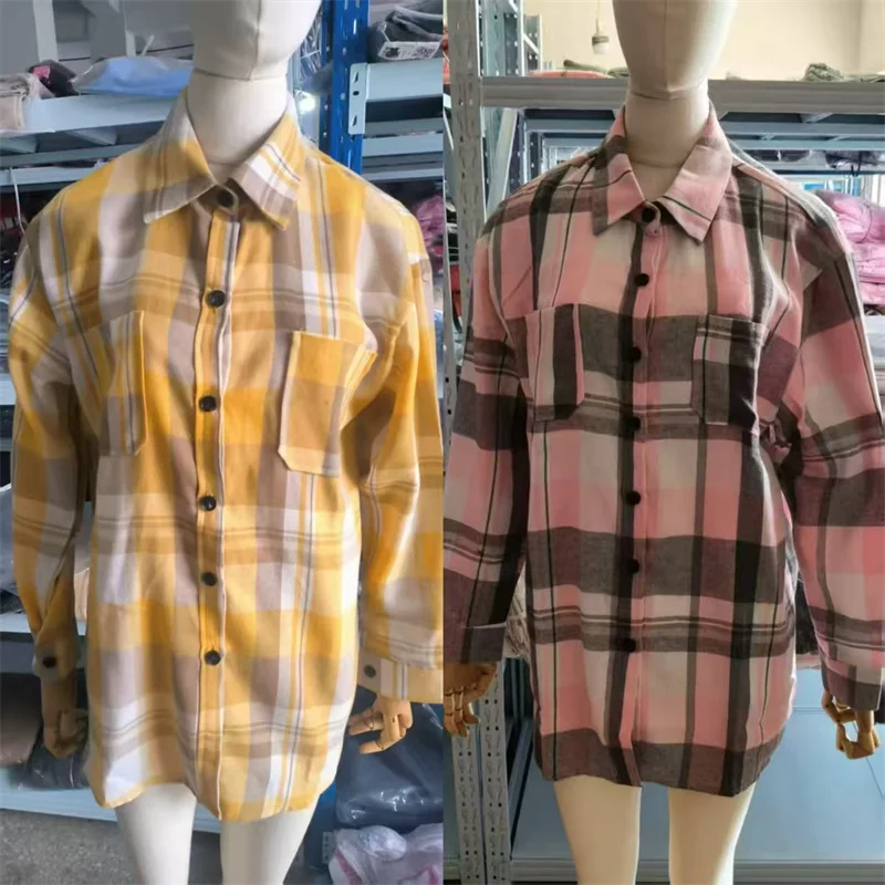 

Casual Loose Lapel Plaid Shirt Woman Single Breasted Blouse Spring Autumn Women Clothes Fashion Streetwear