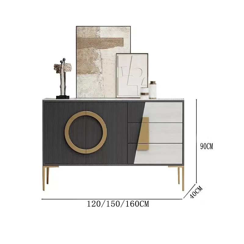 Italian Minimalist Rock Slab Mystery Cabinet Luxury Dining Sideboard Entryway Solid Wood Decorative Storage Custom High End