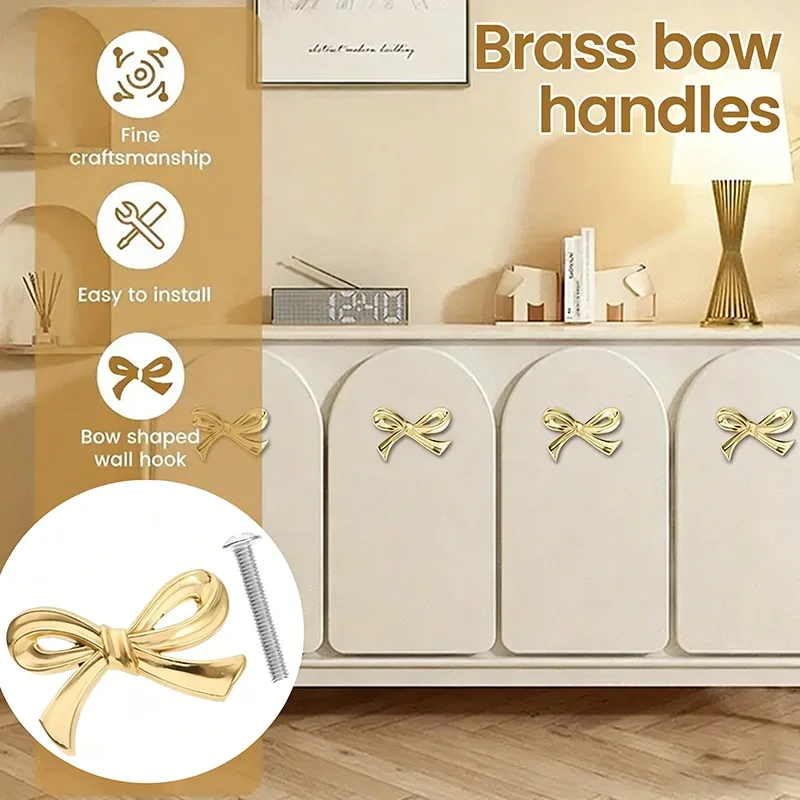 Golden Bow Cabinet Handle Classic Stainless Steel Multi Functional Kitchen Home Cabinet Dressing Table Handle Easy Install