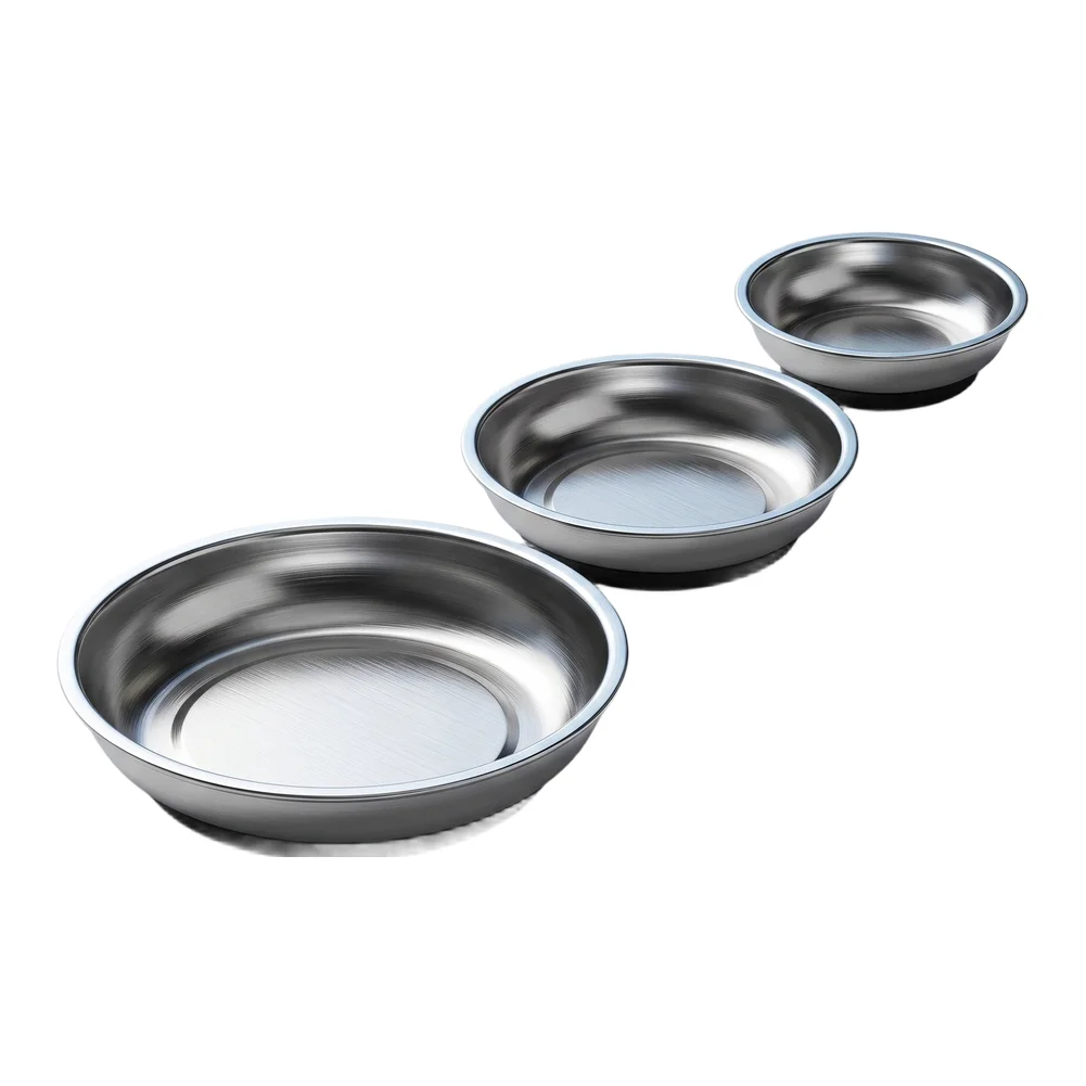 Stainless Steel Magnetic Tool Tray Set With Non Slip Rubber Base For Auto Repair Parts Organization And Garage Workshop Storage