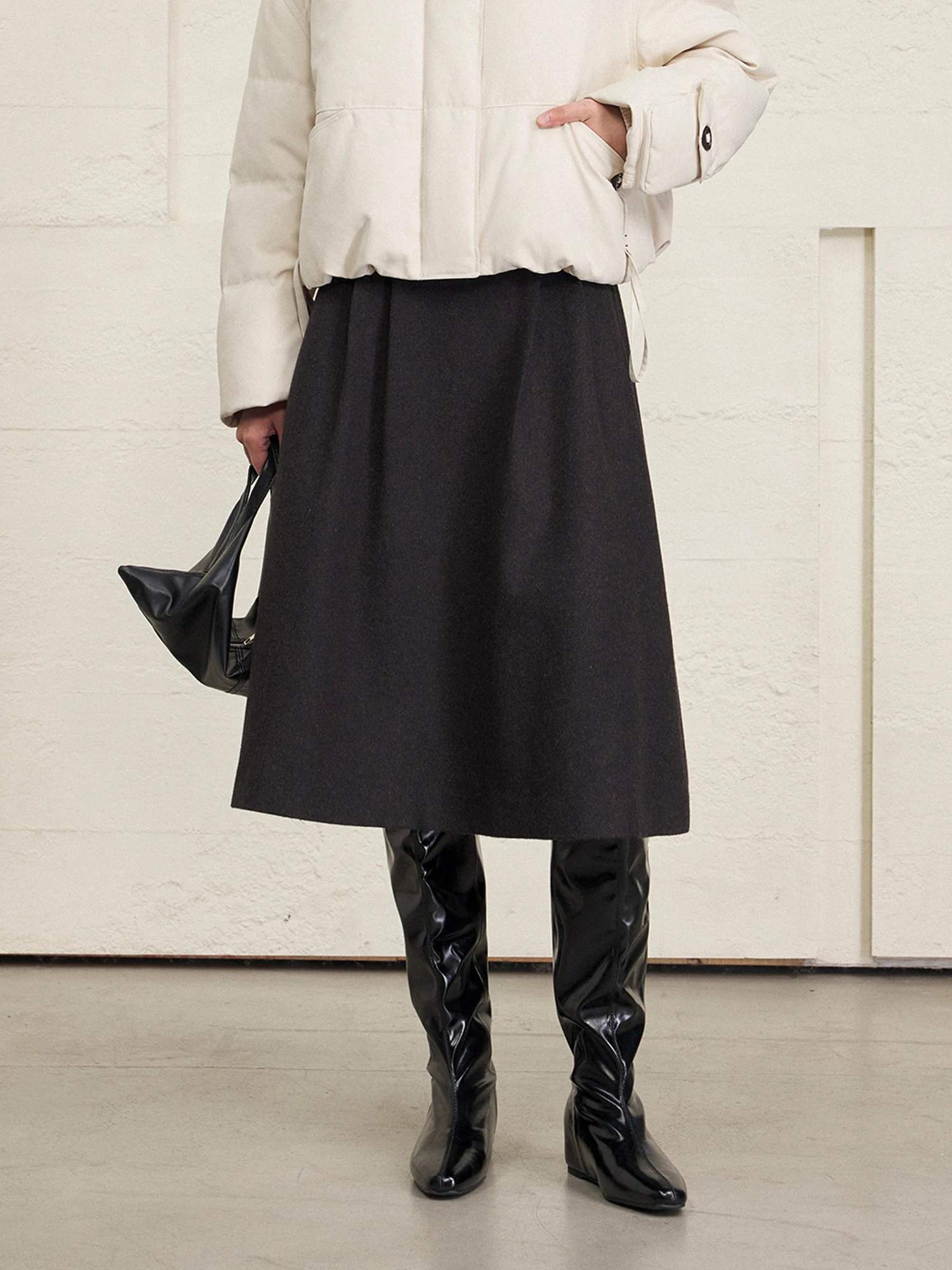 

CLMX Шерстяная юбка из смесовой ткани твил, классическая, А-силуэт, удлиненная, для повседневной носки, для офиса и города