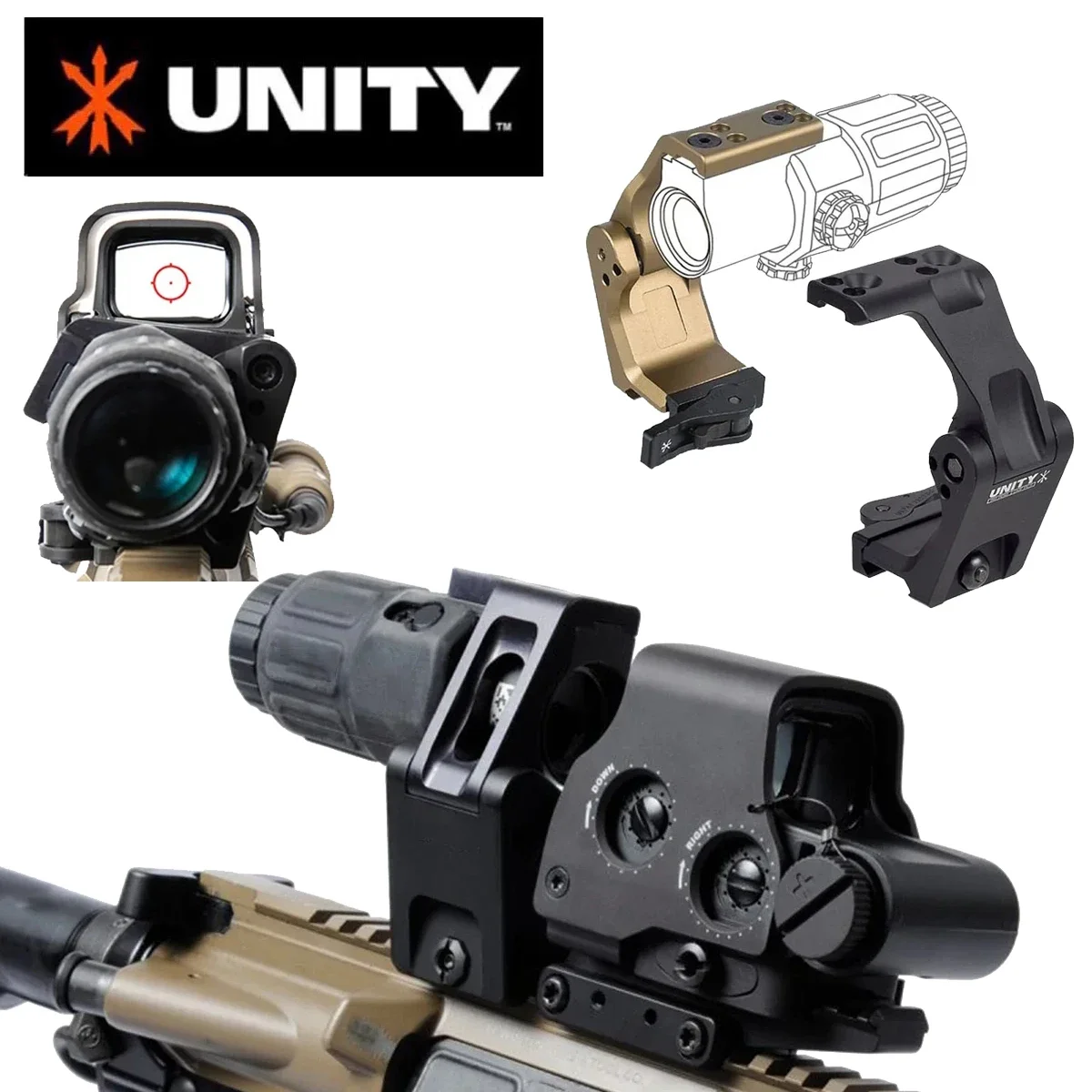 UNITY Fast Optics Riser Mount For G33 G43 Magnifier Airsoft Weapon Rifle 551 552 553 558 Holographic Red Dot Scope Mount Hunting