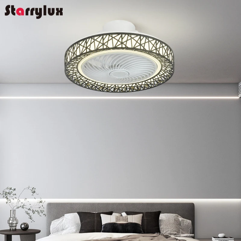 Nordic Hollow Pattern 2-in-1 Smart LED Ceiling Fan Light,Remote Dimmable, Modern Minimalist, for Living & Bedroom