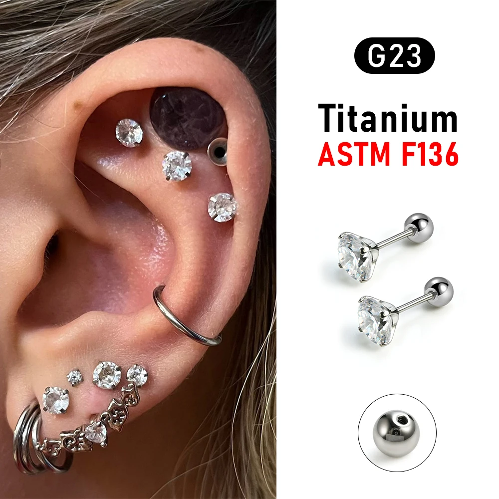 5/10PCS Titanium Piercing  Tragus Cartilage Piercing Helix Piercing Square Zircon Earring Barbell Bar Ear Studs Piercing Orelha