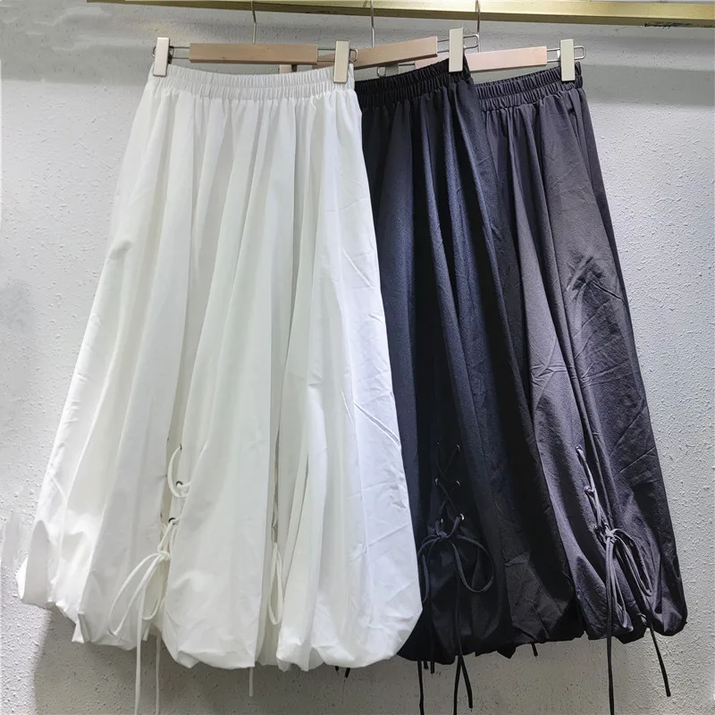 

European and American Style 2025 Spring Niche Design Workwear Skirt Lantern Retro Lace Midi