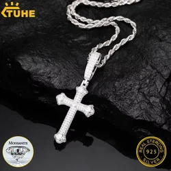 TUHE Unisex S925 Cross Pendant Necklace Iced Out Moissanite Gold Silver Color Cross Charm For Men Women Hip Hop Fine Jewelry